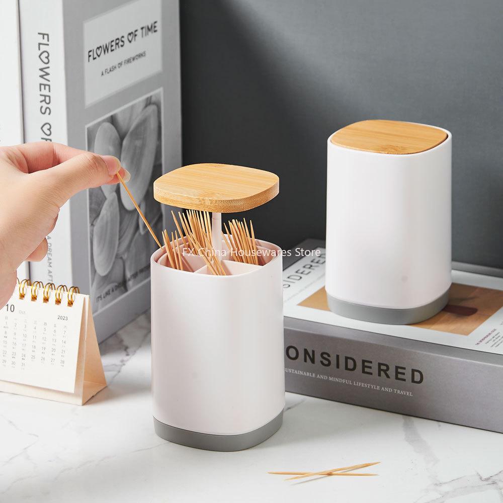 Household creative press-type toothpick box large-capacity grid toothpick tube simple personality toothpick storage tube