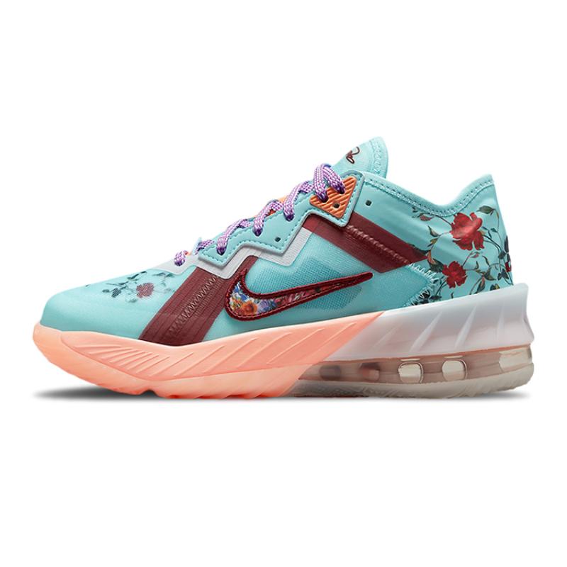 Nike Lebron 18 Low Цветочный износостойкие амортизаторы Низкие детские баскетбольные кроссовки Сине-красные кроссовки DN4177-400