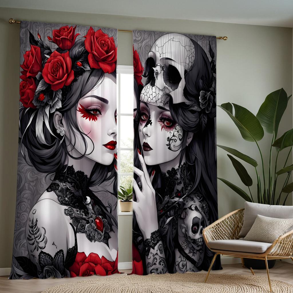 2 шт. HD Призрачный красный глаз Череп красота декоративная занавеска черный галстук цифровая печать занавеска украшение для дома стиль украшения