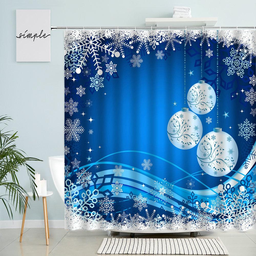С Рождеством занавеска для душа Новогодний праздник Декор для ванной комнаты Рождественский шар Рождественская елка Зимний снег Пейзаж Водонепроницаемый экран