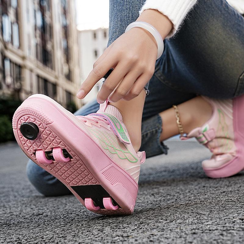 Новые детские кроссовки-ролики, молодежные роликовые коньки, четырехколесные коньки с тормозами, кроссовки с выдвижными колесиками