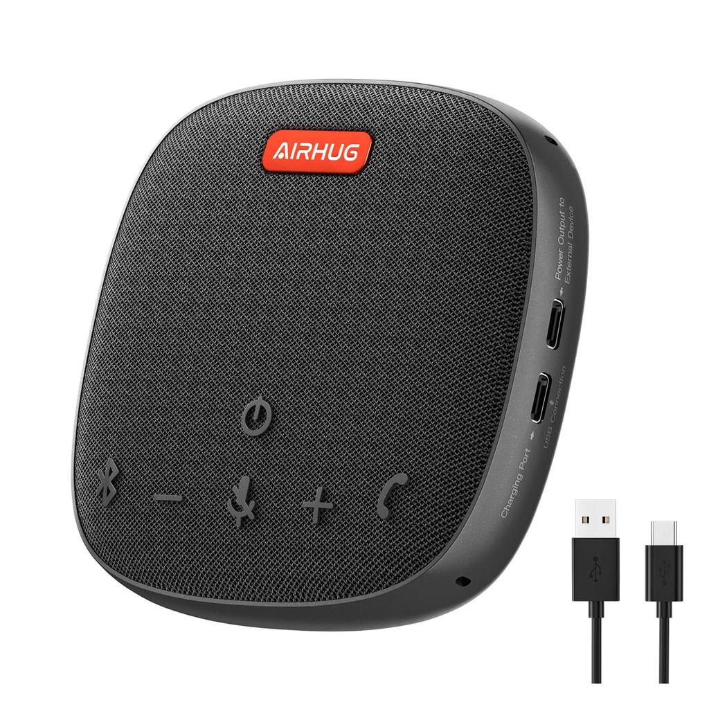 AIRHUG Speaker for Bluetooth Omnidirectional Sound Echo Canceling Web Conference Online Home Compatible with Call Apps Speakerphone, Microphone,