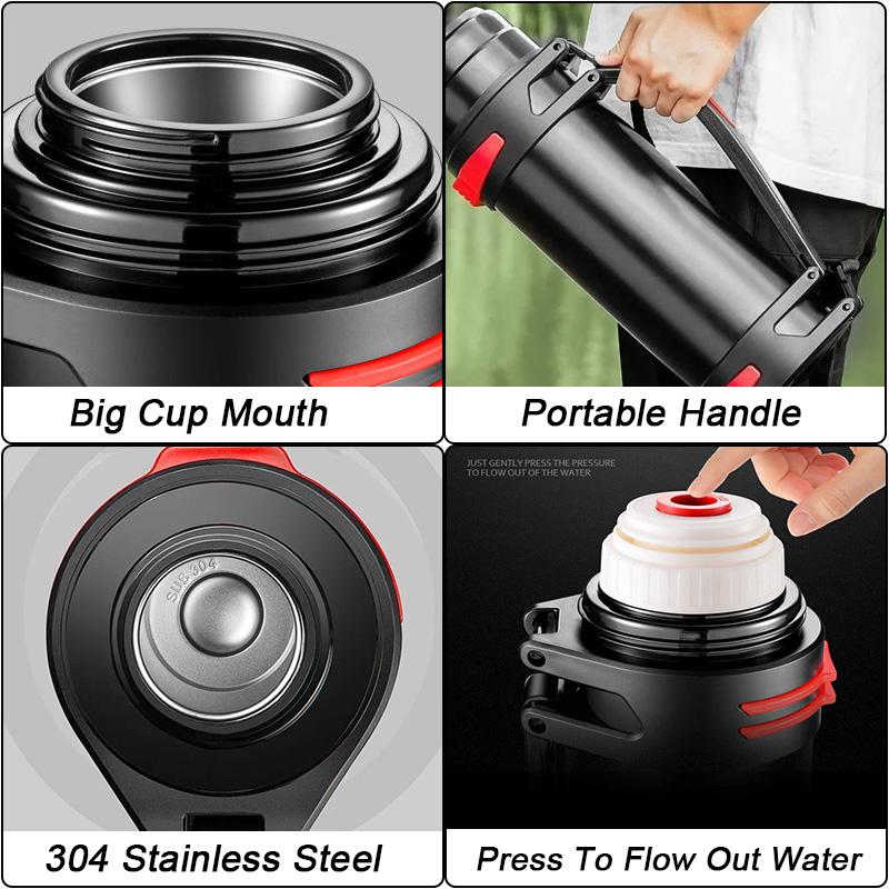 3L Roomy Thermos Bottle Stainless Steel Keep Warm Kettle Lightweight Water Bottle for Travel Camping Outdoor Activity Drinkware