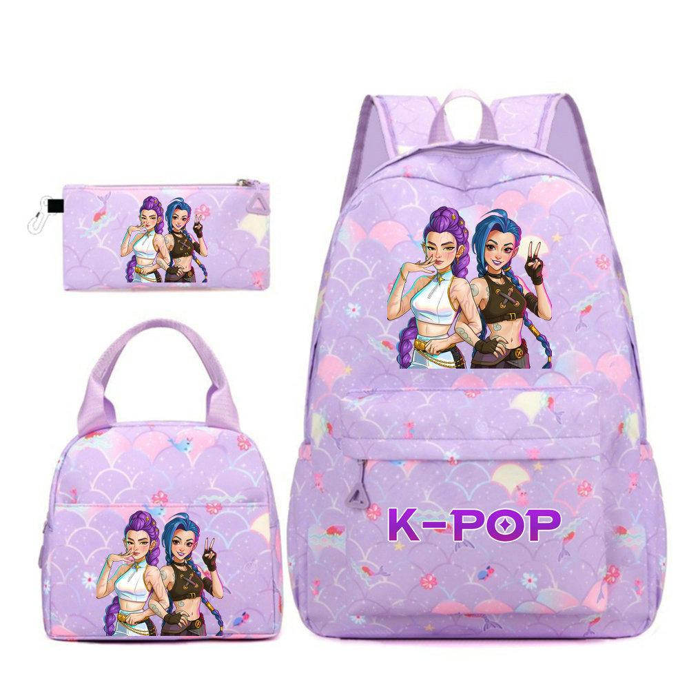 KPop Охотники на демонов Персонажи Красочный Рюкзак Набор из трех предметов Руми Мира Зои HUNTR/X Саджа Детский Большой Вместимости Школьный Рюкзак