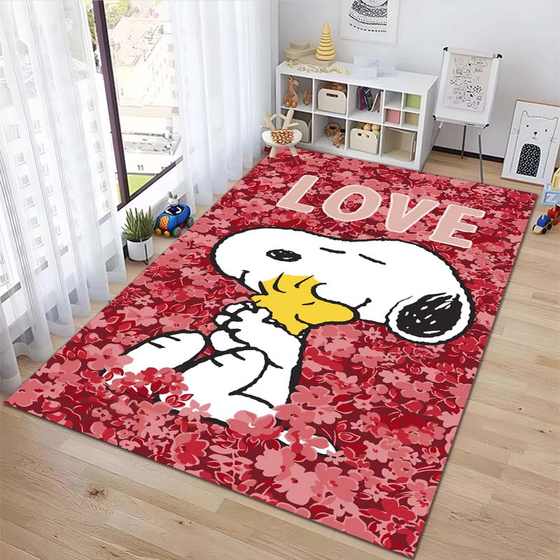 Non-slip area rug for living room with Snoopy cartoon design, soft rug for bedroom, children's playroom, sofa, home decor, doorm