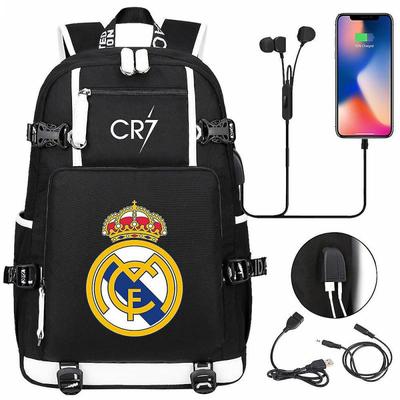 Рюкзак CR7 - с USB-зарядкой, Черный, Школьные сумки большой вместимости для подростков - Водонепроницаемый, Просторный дорожный рюкзак для ноутбука для мужчин и женщин
