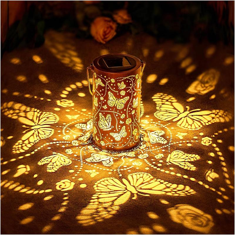 Butterfly Solar Lanterns Outdoor Waterproof Hanging Lights, Metal Decorative LED Solar Light for Yard Patio Porch Balcony Decor