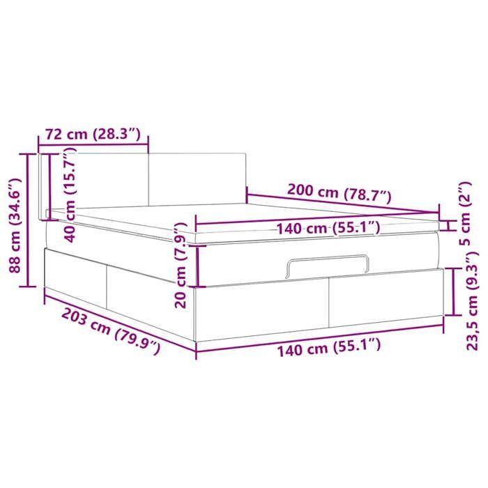 VidaXL Lit ottoman avec matelas noir 140x200 cm tissu 3311382
