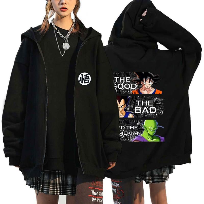 Unisex Harajuku Anime Print Zip-Up Hooded Fleece Lined Oversized Sweatshirt Teens Fall