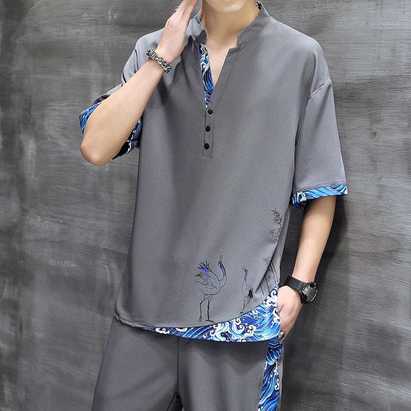 Рубашки + брюки Осенняя хлопковая льняная спортивная одежда Мужские повседневные комплекты Весенняя мужская мода Брюки и рубашки для мужчин