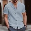 Solid Color Stand Up Collar Short Sleeved Cardigan Casual Shirt
