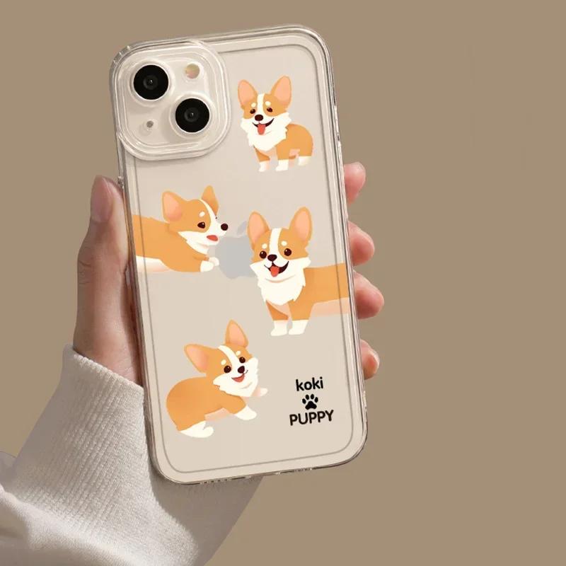 Мультяшная такса корги собака прозрачный чехол для телефона для iPhone 15 14 13 11 12 16 Pro XS Max 13Mini XR X SE Plus прозрачная крышка Funda