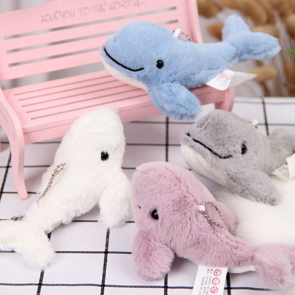 Kawaii Plush Stuffed Whale Keychain Cute Marine Organism Keyring Cetacean Pendant Bag Hanging