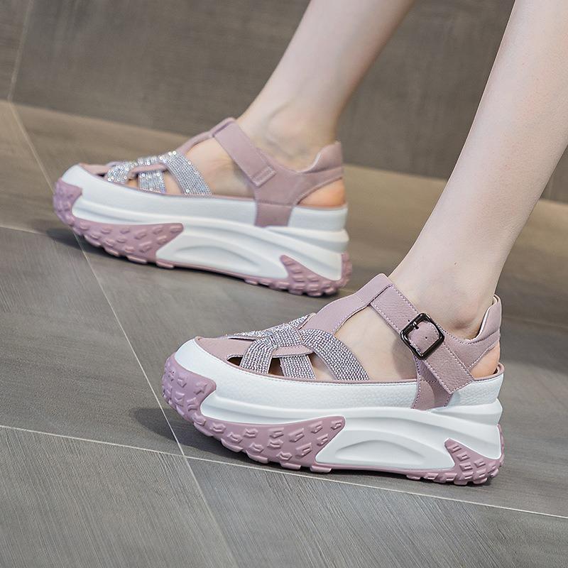 Внутреннее увеличение обуви Сандалии Толстая подошва Muffin Спортивные белые туфли