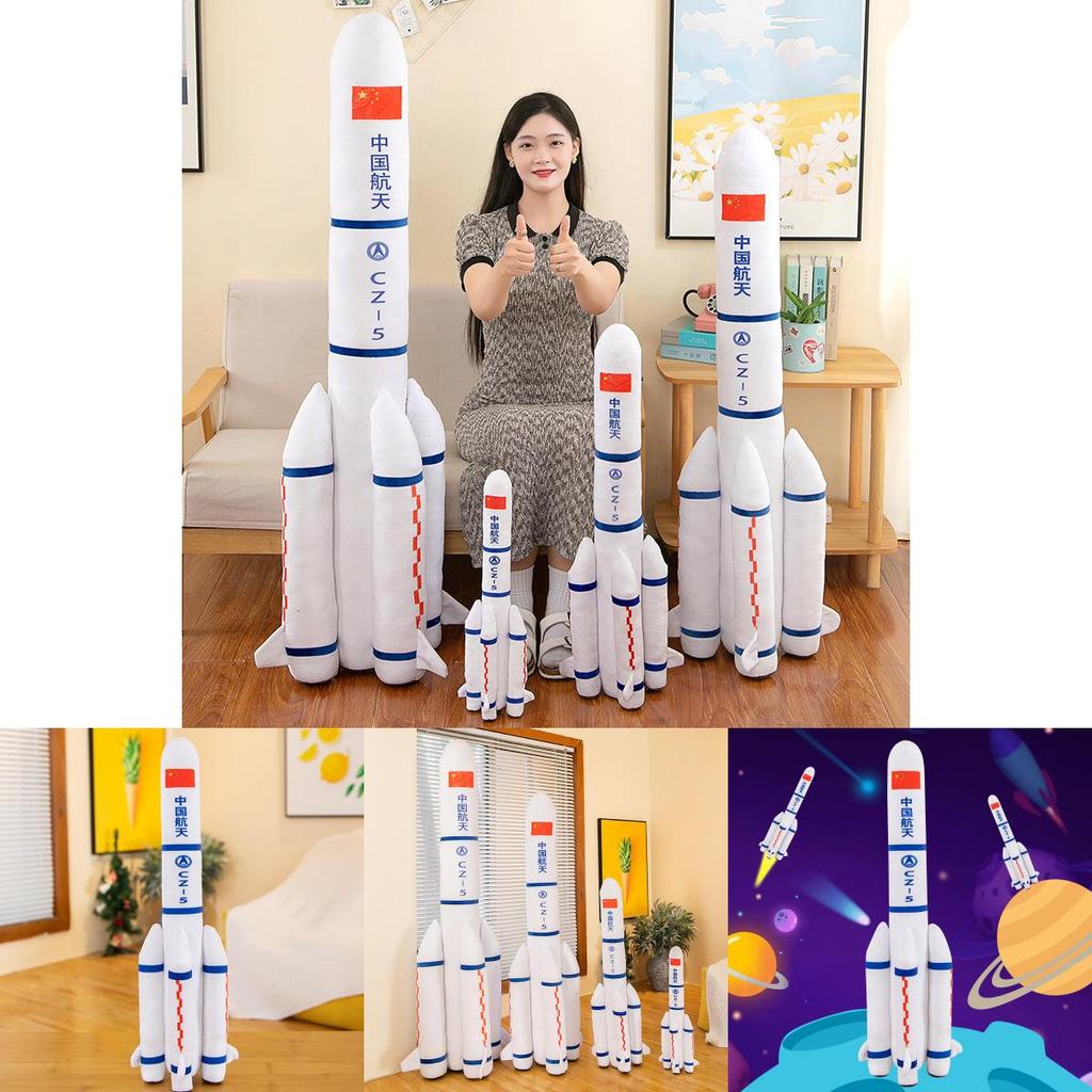 Adorable Cartoon Rocket Plush Pillow Pp Cotton Filled Soft Long March Rocket Toy For Children
