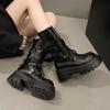 Черные ботинки Мартин женские 2025 новые осенние одинарные ботинки ретро британский стиль толстая подошва увеличивающие рост западные ковбойские короткие ботинки