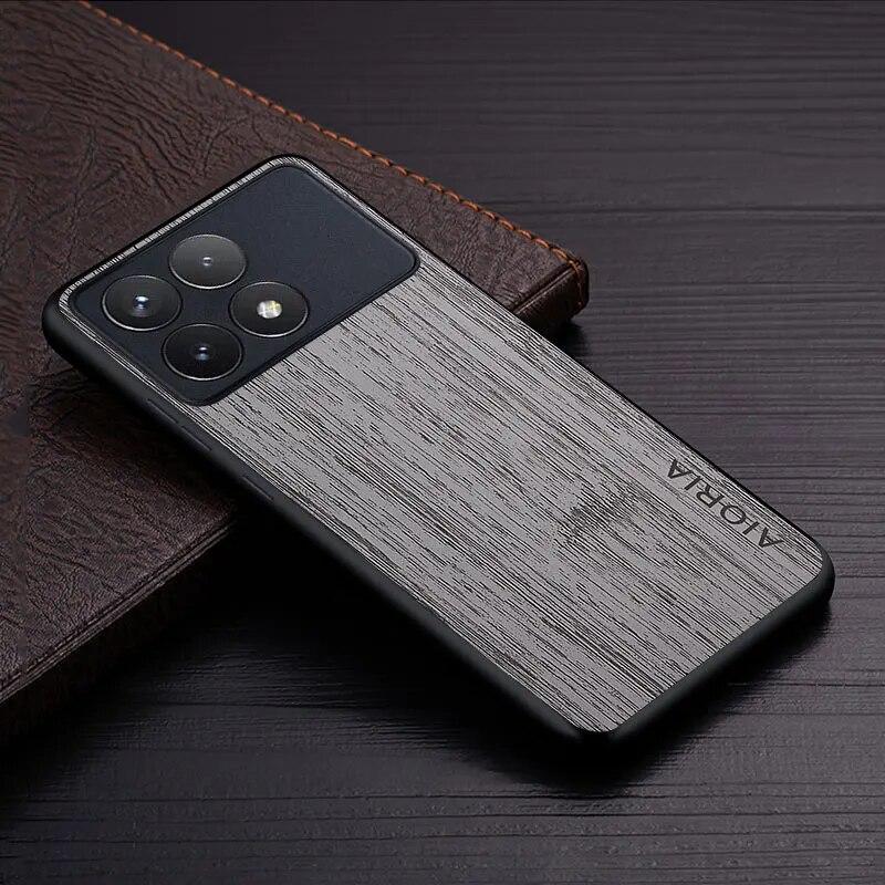 Case for Poco X6 Pro Poco M6 Pro Coque Bamboo Wood Pattern Leather Phone Cover Luxury Funda for Xiaomi Poco X6 Pro Case Capa