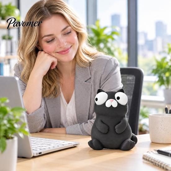 Cute Hippo Duckling Cat Ornaments Funny 3D Printed Ornament, Hippo/Goose/Cat Shape, Figurines with Big Desktop Moving Eyes, Interactive Decompression