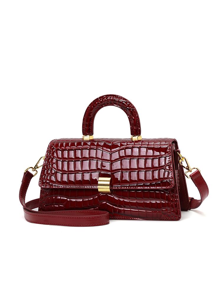 Сумка-тоут винного цвета с узором крокодила, глянцевая маленькая квадратная сумка, подходит для поездок на работу и свиданий