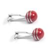 Red Painted Silver Edged Ball Shaped Copper Metal Cufflinks Men's French