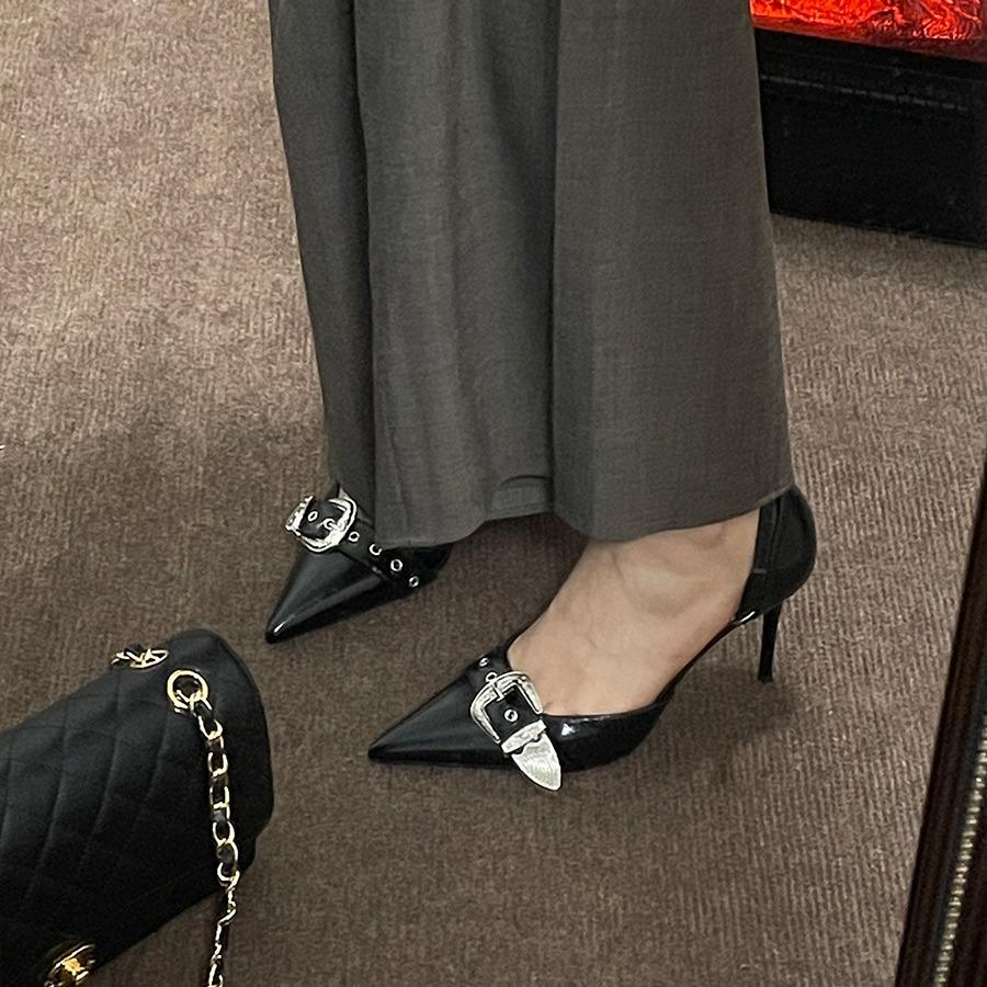 Модные туфли на тонком каблуке с острым носком, высота 8 см, неглубокий носок, женские туфли 2024 года, черные свадебные туфли, женская обувь