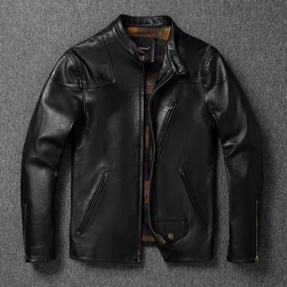 Китайский размер, стиль RL, верхний слой, вощеная конская кожа, куртка из натуральной кожи, мужская, воротник-стойка, коричневая, мотоциклетная, мужская, байкерская, осенняя