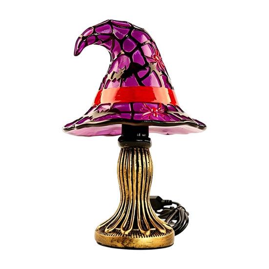 Halloween Witch Hat Table Lamp, USB Stained Glass Witch Hat Lamp, Vintage Gothic Wizard Hat Decorative Night Light for Home, Bedroom
