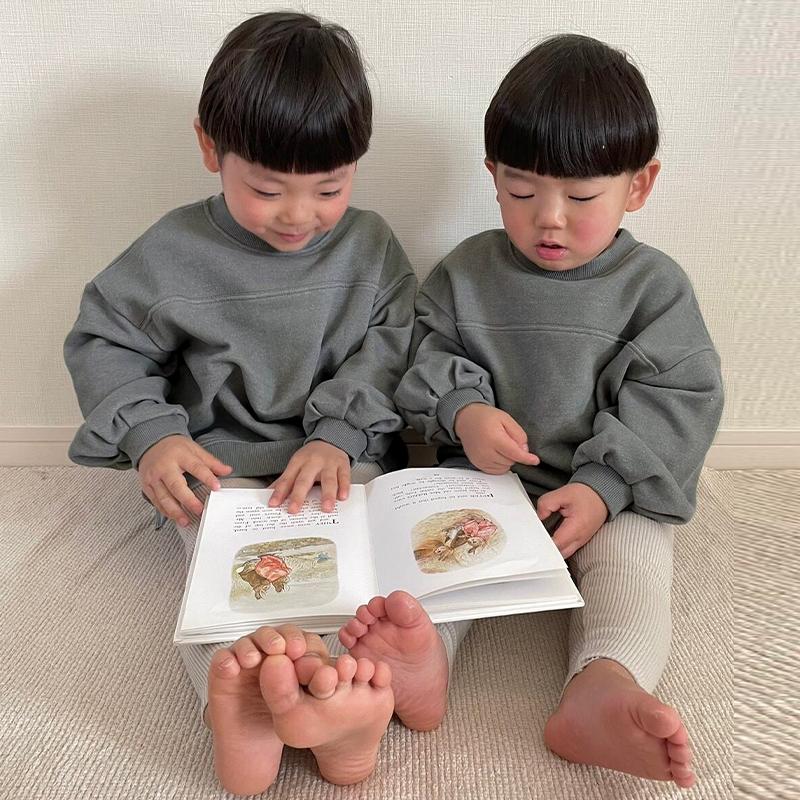 Autumn Winter Children's Pullover Sweater Tops Knitted Cotton Round Neck Long-Sleeved Boys and Girls Sweatshirts Children's Clothing Hoodie
