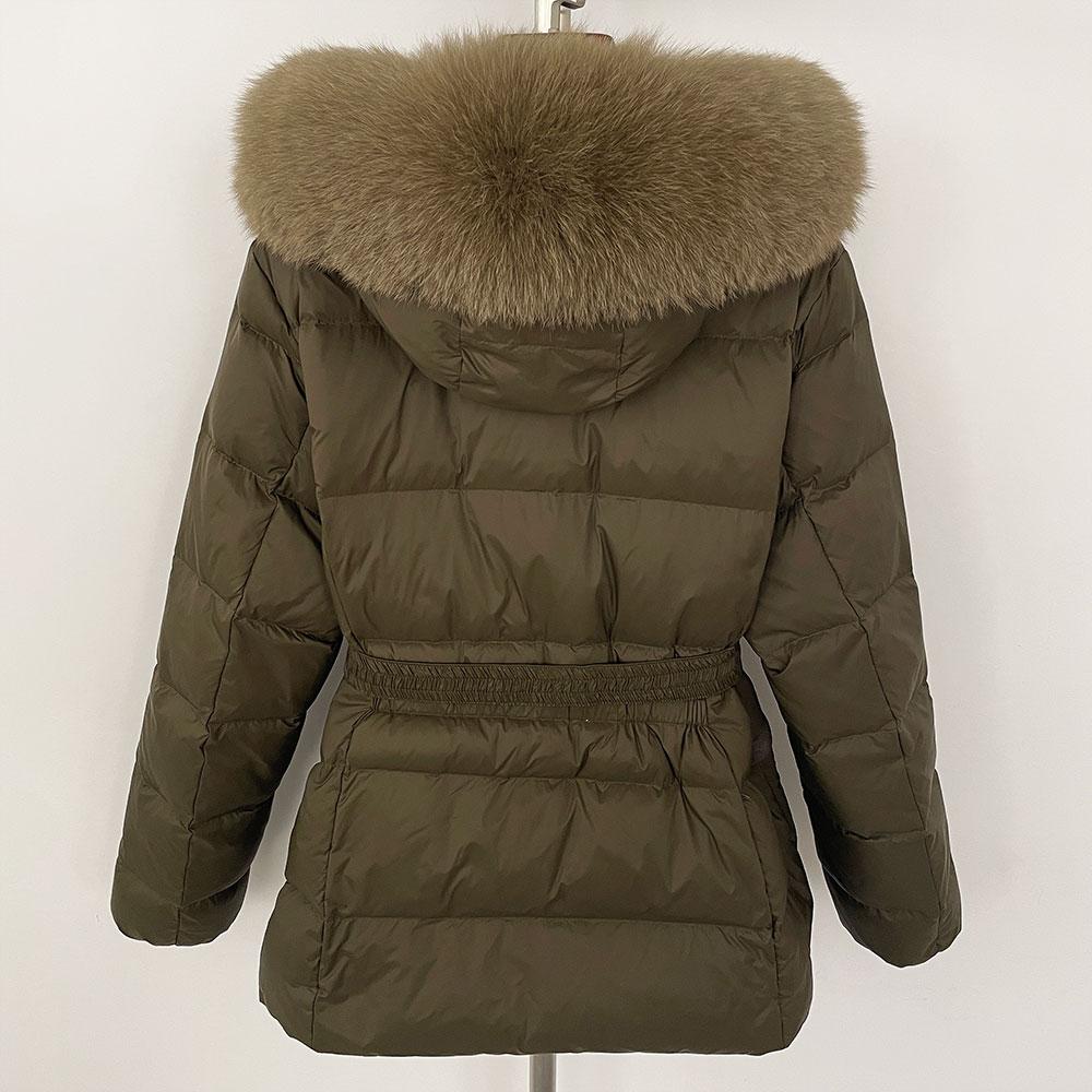 OFTBUY 2024 Winter Jacket Women Natural Real Raccoon Fox Fur Collar Hooded White Duck Down Coat Belt Thick Warm Casual Outerwear