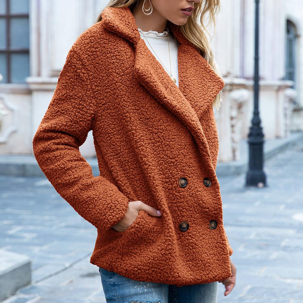 Plus Size Autumn and Winter Women's Button Fur Coat Lapel Loose Fleece Coat
