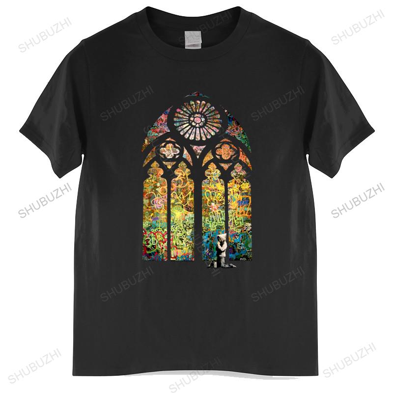 Tshirt men Oneck hot sale Banksy Stained Glass Window Mens T Shirt graffiti art urban art male cotton teeshirt bigger size
