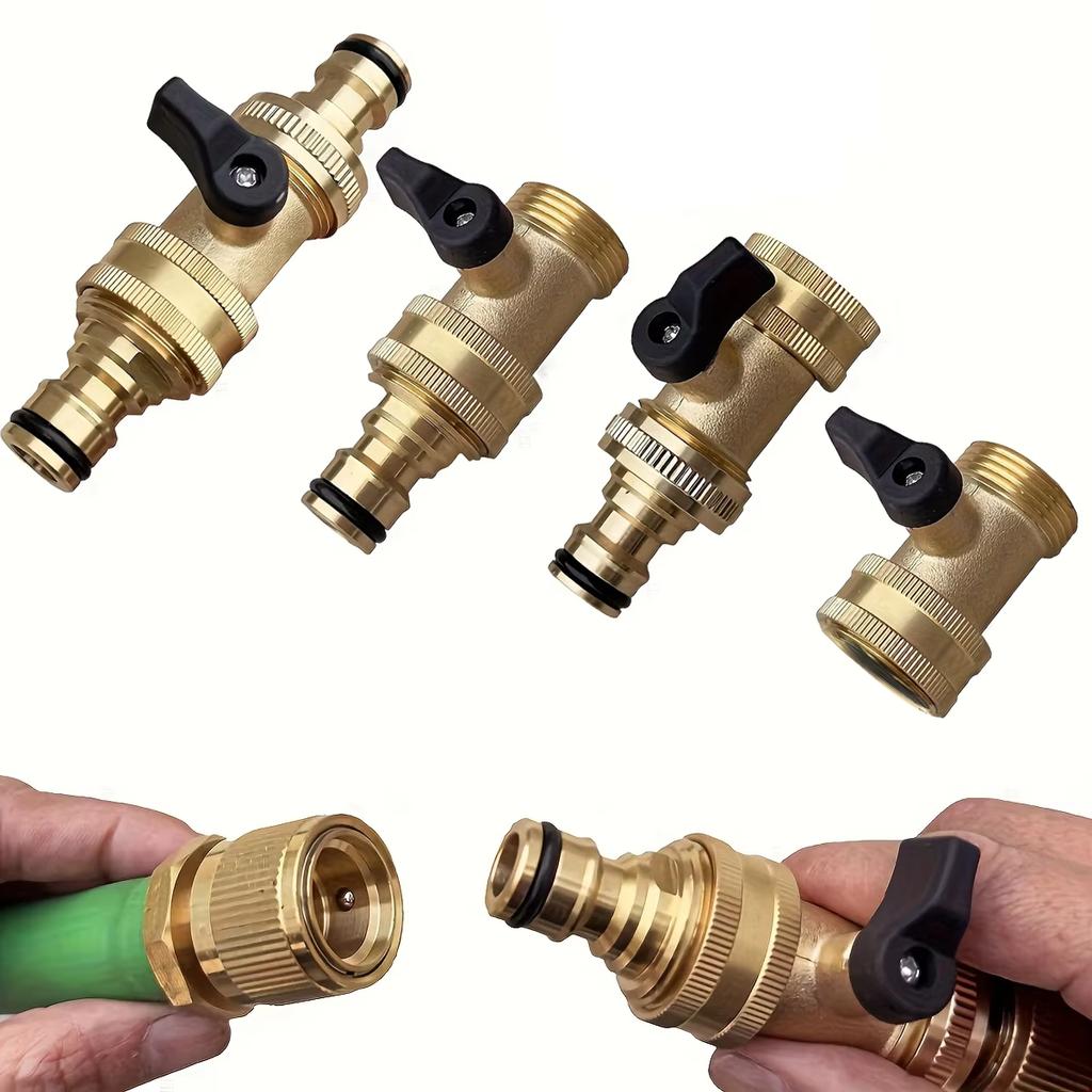 3/4" Brass Ball Valve Quick Connector - EU Thread Bidirectional Flow for Car Wash & Garden Hoses, Leakproof with Rubber Gaskets