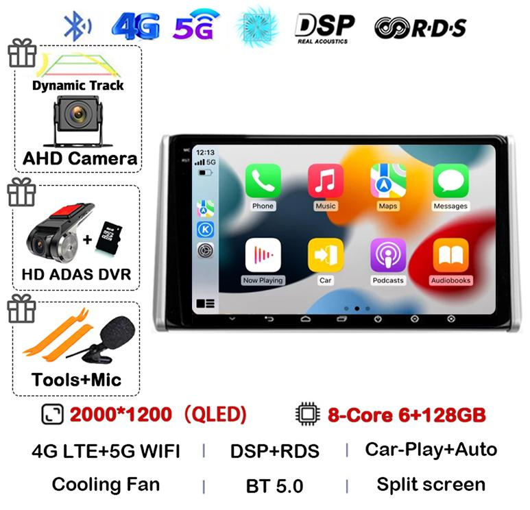 Android 14 Carplay Auto для Toyota RAV4 5 XA50 2018 2019 2020 2021 2022 2025 Мультимедийный автомобильный радиоплеер WIFI+4G DSP 2DIN стерео