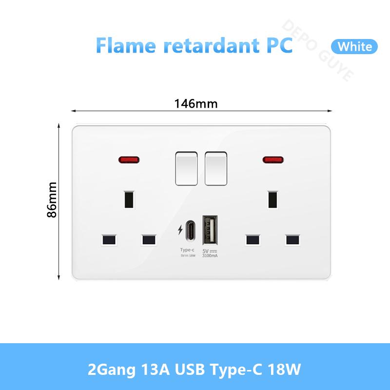 Белая настенная розетка USB стандарта Великобритании 13A, универсальная вилка Type-C для быстрой зарядки мощностью 18 Вт, настенный выключатель света, электрическая розетка