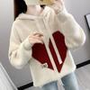 Navava Women Casual Heart Ribbed Long Sleeve Hoodie Knit Top Nk2824