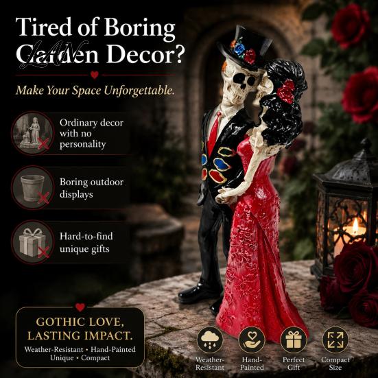 Unique Gothic Gift Skeleton Couple Statue, Romantic Figurine, Resin Home Decor Man And Woman Sculpture for Halloween Table Weather-resistant Courtyard