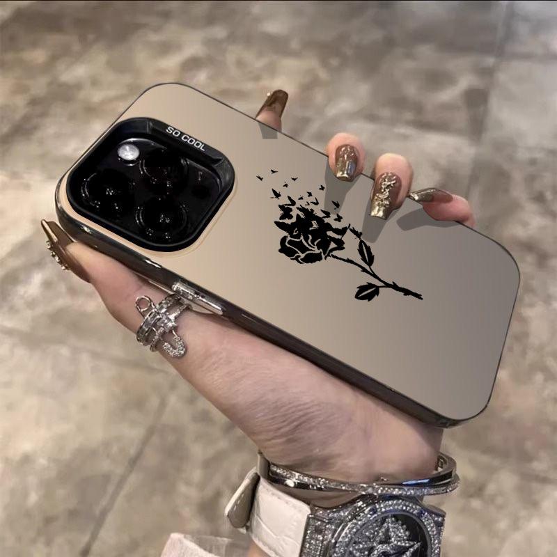 Черная Роза с Бабочками Арт Чехол для Телефона для Серии iPhone 17 16 15 14 13 12 11 Pro Max Plus Двухслойная Защита