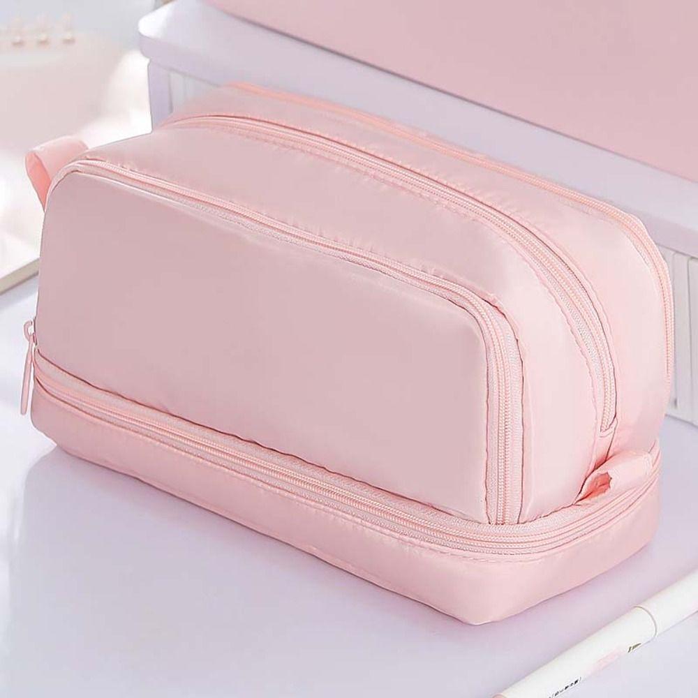 Large-Capacity 4 Compartments Pencil Case Minimalist Portable Handle Storage Pouch Student