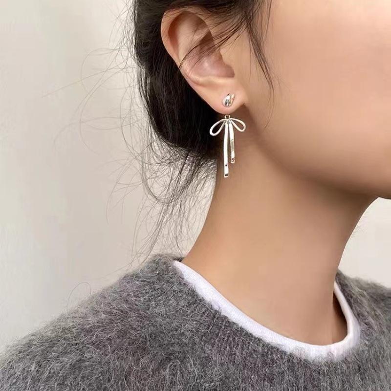 Модные серебряные серьги-капли с бантом из ленты для женщин и девочек в корейском стиле, серьги с имитацией жемчуга, свадебные украшения, подарки