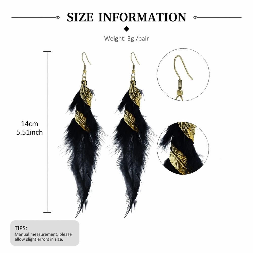 Bohemian Long Tassel Feather Earrings Twist Leaf Dangle Women's Earrings Bride