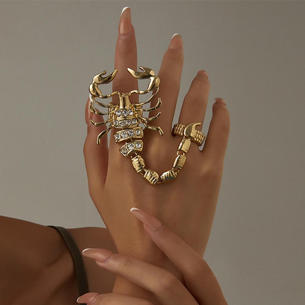 DIEZI Хип-хоп Золотой цвет Стразы Кольца Скорпиона Наборы для женщин Девушек Вечеринка Винтаж Панк Палец Сустав Костяшка Кольцо Ювелирные изделия Новые