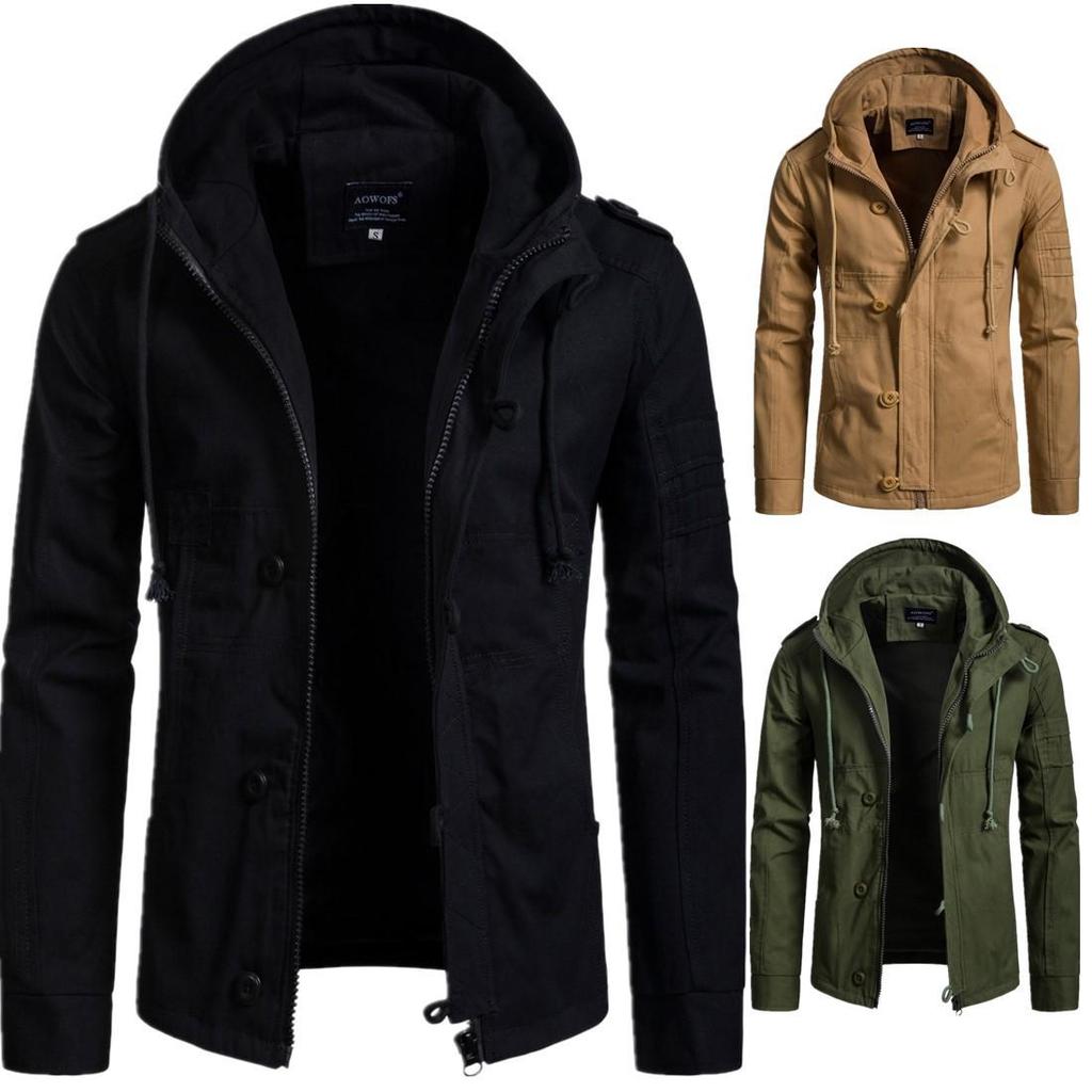 European and American Men's Slim-Fit Hooded Solid Color Jacket for Autumn/Winter
