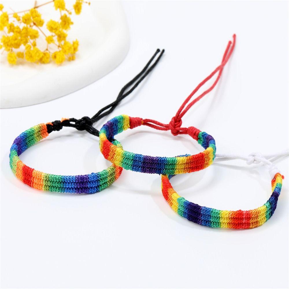 Classic Rainbow Braided String Bracelet Adjustable Bohemian Rope Woven Hand Chain Women