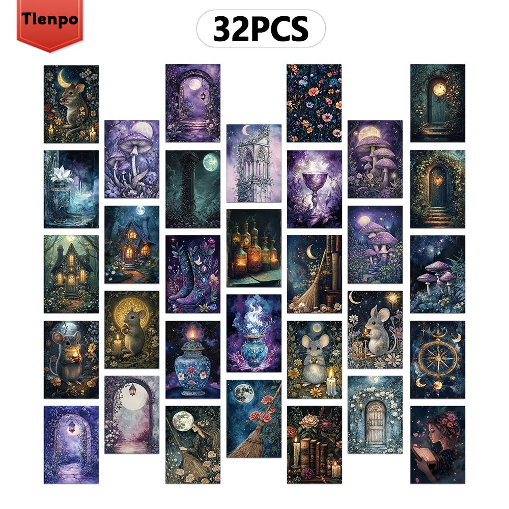 32pcs, Magic Forest Postcards, Gothic Style, Birthday/Anniversary Gifts, Collectible, Giftable, and Mailable.