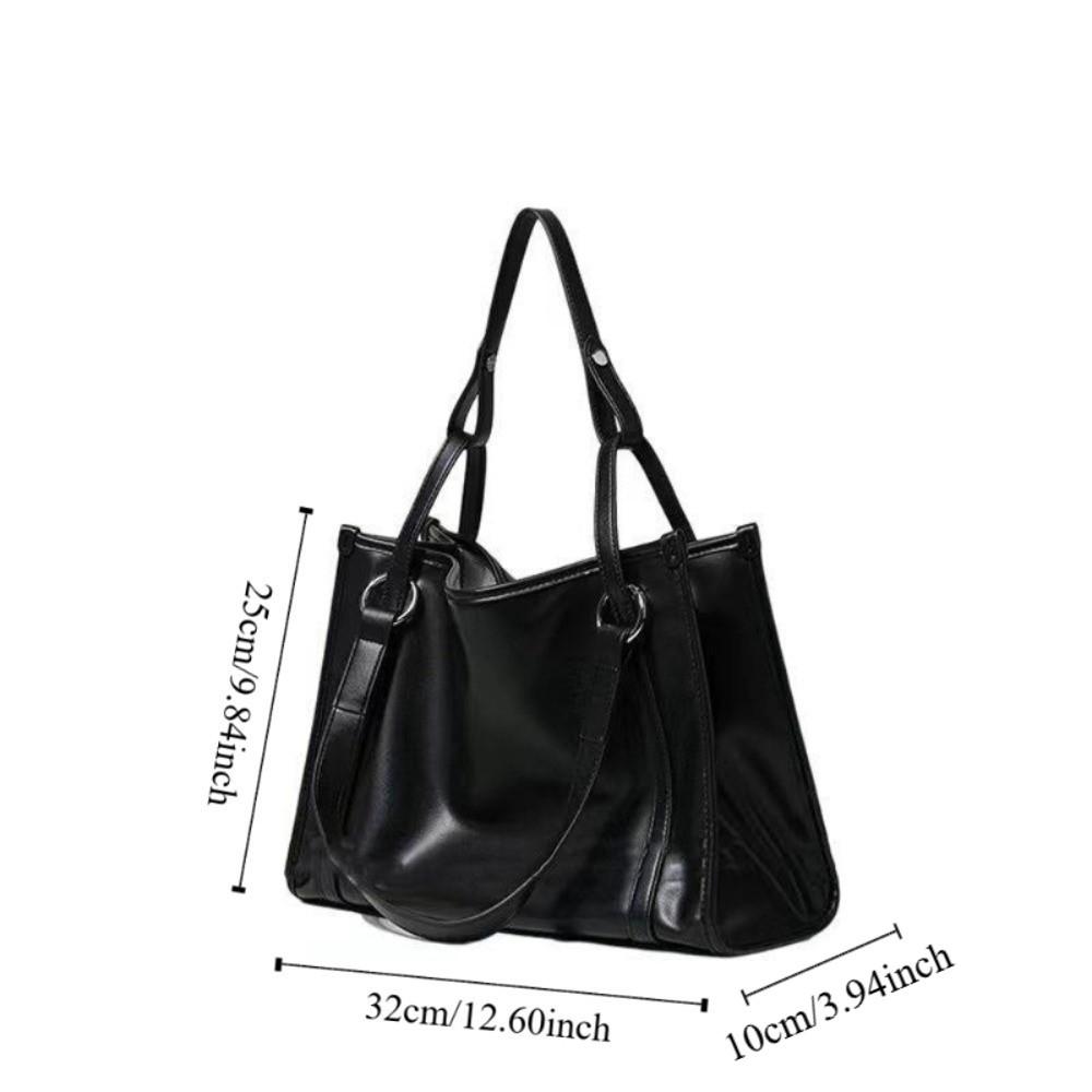 College Student PU Leather Shoulder Bag Underarm Bag Large Handbag Black Tote Bag  Girls Gift
