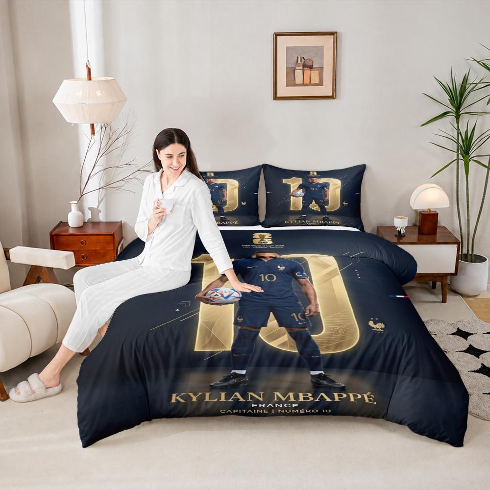 Kylian Mbappe France 10 World Cup 2026 Captain Football 3 Piece Duvet Cover Set Bedding Pillow Shams for Fans Bedroom