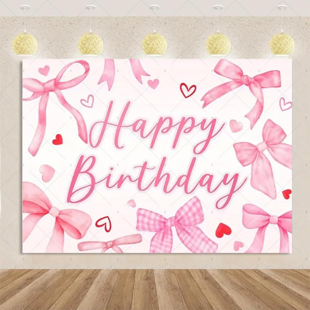 Pink Bow Tie Background Banner Girls Birthday Party Decorations Balloon Flower Photography Backdrop Supplies Photo Shoot Props