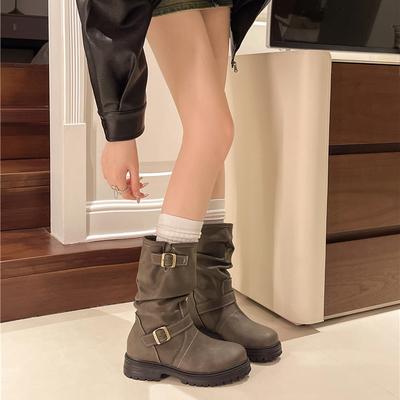 Модные женские ботинки, нескользящие, для улицы, однотонные, новинка 2024 года, женские ботильоны на осень-зиму, кожаные износостойкие ботинки