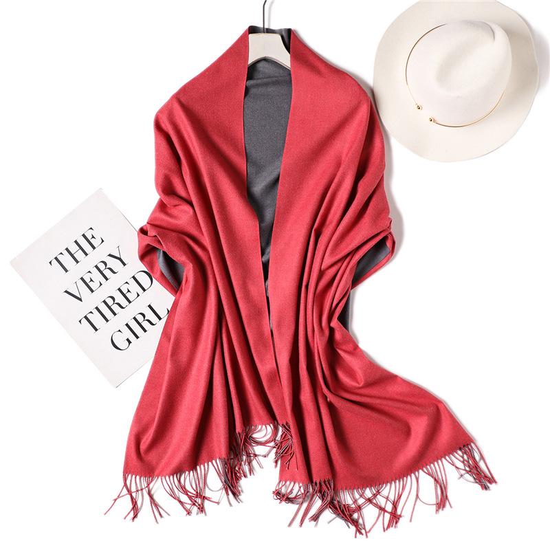 2024 European And American New Solid Color Versatile Autumn/Winter Double Color Imitation Cashmere Scarf Women'S Warm Big Shawl Neck