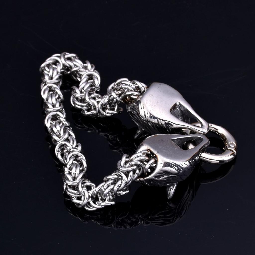Мужской властный браслет из нержавеющей стали с головой волка, браслет ручной работы, цепочка с круглыми звеньями